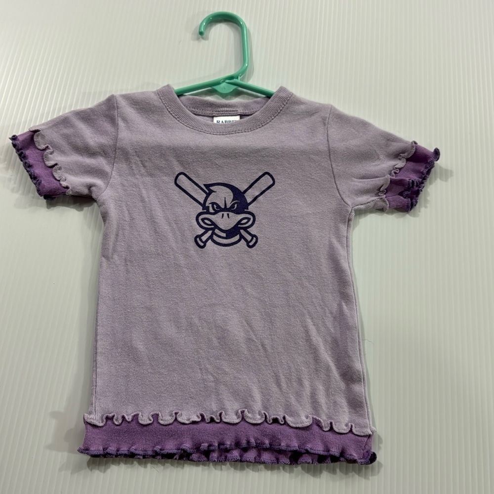 W64. Madison (WI) mallards Rabbit Purple Short Sleeve Tee with Ruffled Trim (2)